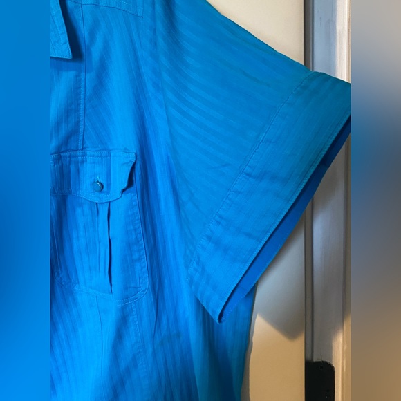Lane Bryant Blue Button-Down Quarter Sleeve Shirt Top - Picture 4 of 7